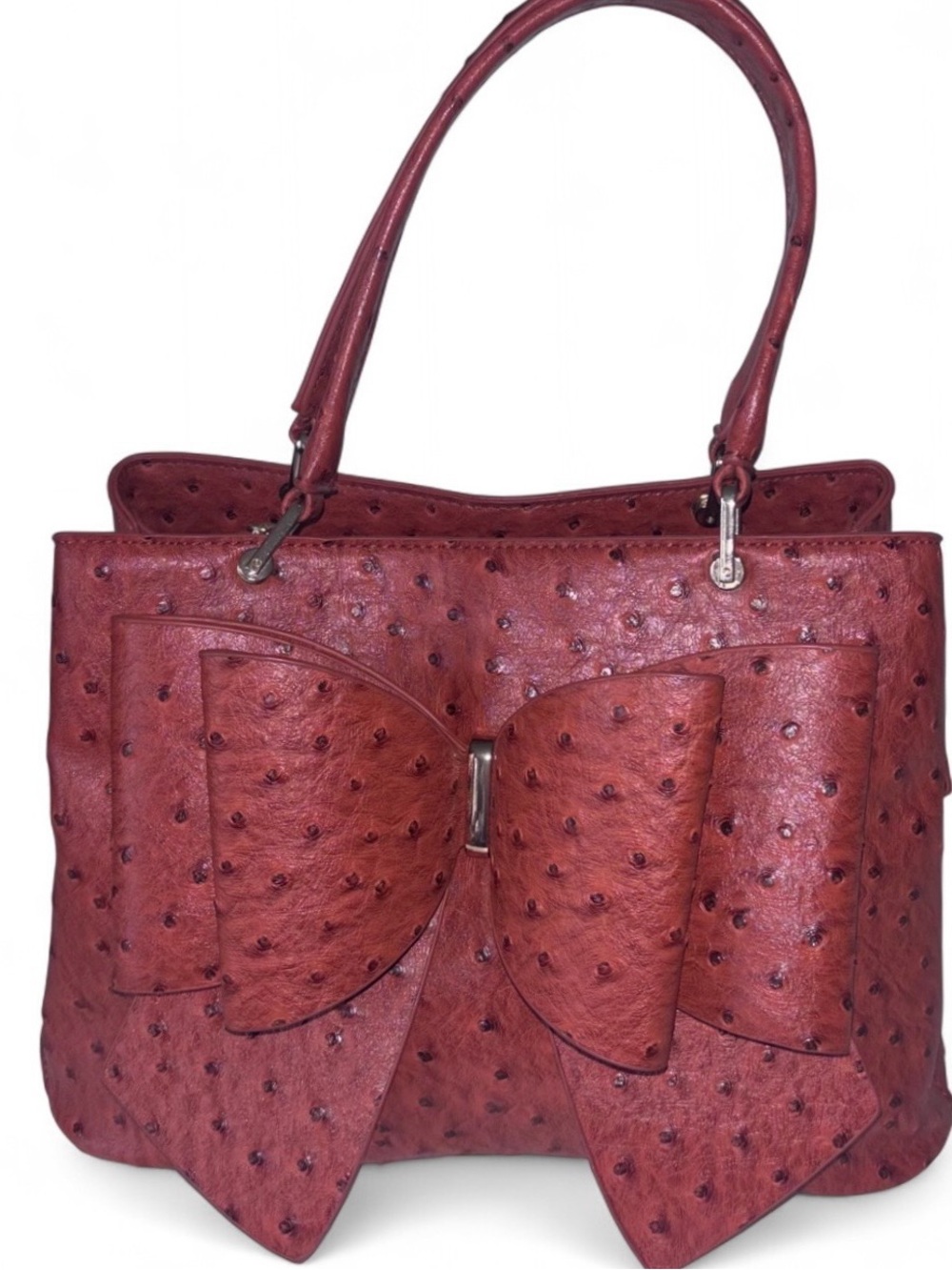 Crossi Women's Textured Handbag with a Bow Converts to Crossbody or Shoulder Bag